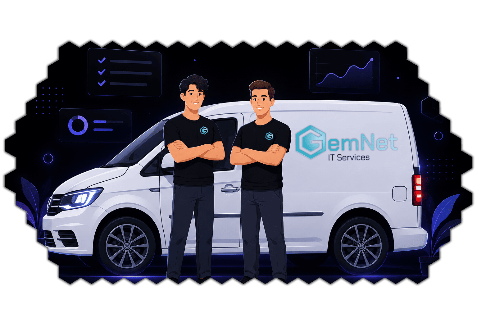 GemNet IT Services engineers in front of branded van
